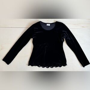 VTG Forever 21 Black Velvet Top | Laser Cut Floral Hem Y2K 90s Grunge